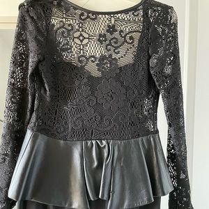 Peplum Lace leather black dress